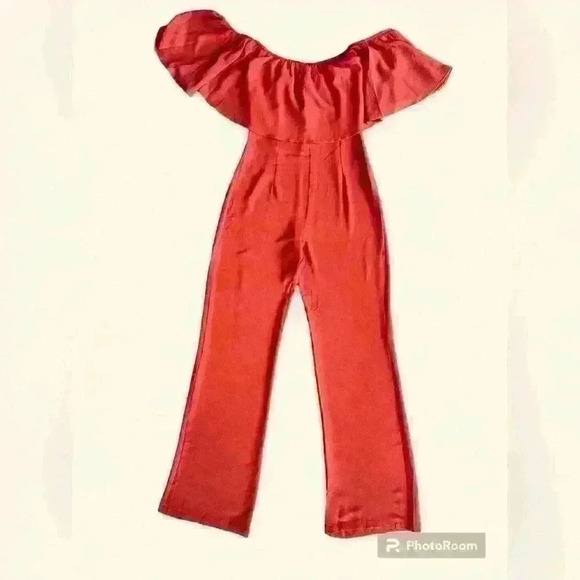 NWT Orange Off Shoulder Jumpsuit Size Small - Picture 2 of 5